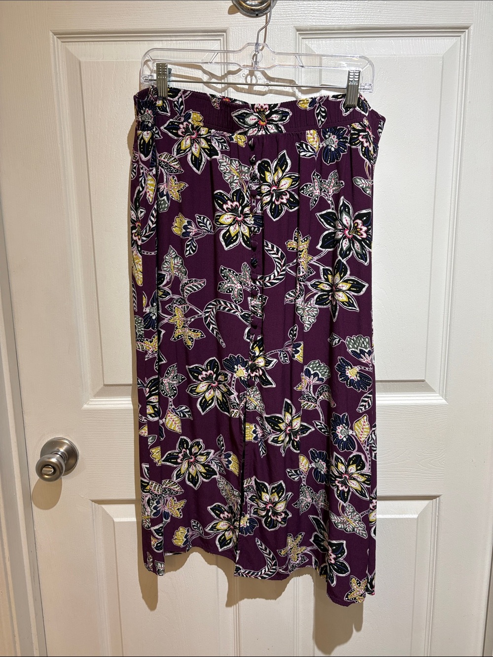 LOFT XL Plum Floral Midi Skirt with Elastic Waist witchy boho fall autumn comfy